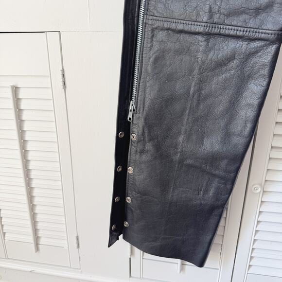 Vintage Unik Black Patchwork Leather Coin Pocket Zip Snap Chaps Size XXL - Picture 5 of 6